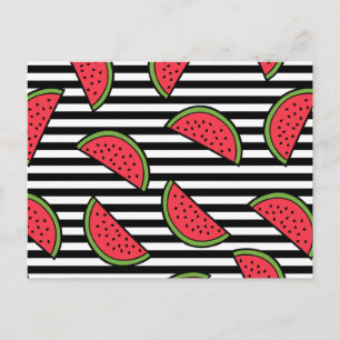 Watermelon Black & White Stripes Pattern Briefkaart