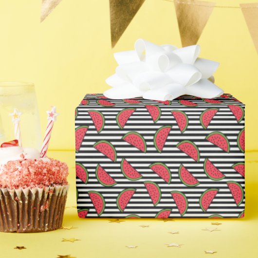 Watermelon Black & White Stripes Pattern Cadeaupapier (Verjaardagsfeest)