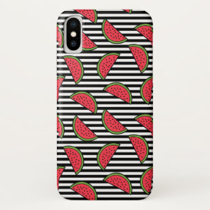 Watermelon Black & White Stripes Pattern iPhone X Hoesje