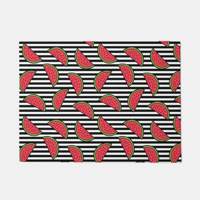 Watermelon Black & White Stripes Pattern Deurmat (Voorkant)