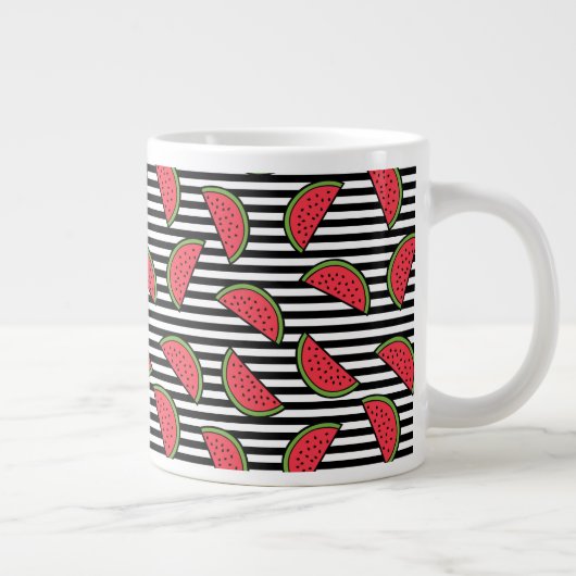 Watermelon Black & White Stripes Pattern Extra Grote Beker (Rechts)