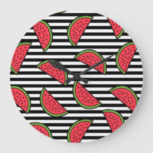 Watermelon Black & White Stripes Pattern Grote Klok