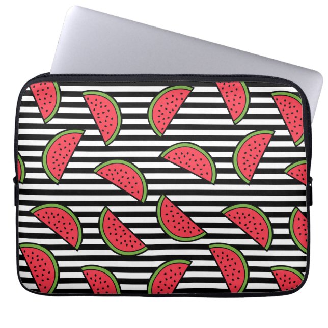 Watermelon Black & White Stripes Pattern Laptop Sleeve (Voorkant)