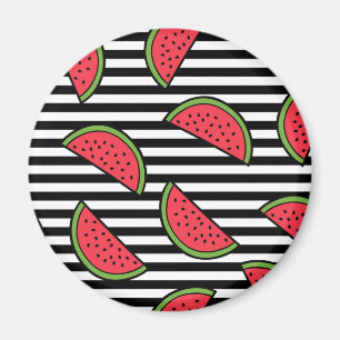 Watermelon Black & White Stripes Pattern Magneet