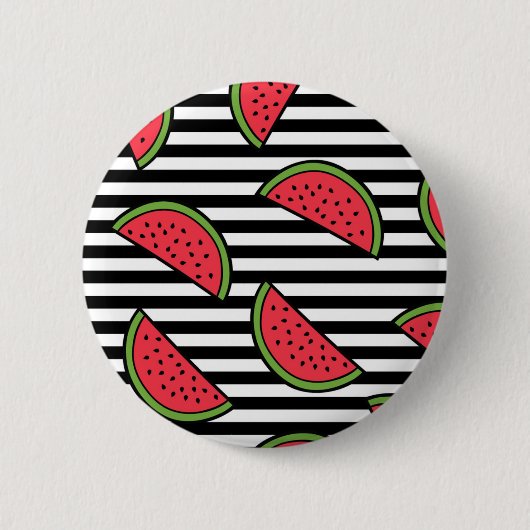 Watermelon Black & White Stripes Pattern Ronde Button 5,7 Cm (Voorkant)