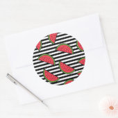 Watermelon Black & White Stripes Pattern Ronde Sticker (Envelop)