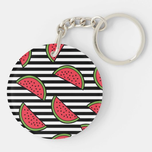 Watermelon Black & White Stripes Pattern Sleutelhanger (Achterkant)