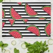 Watermelon Black & White Stripes Pattern Theedoek (Gevouwen)