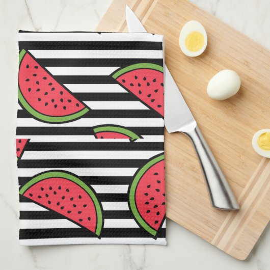Watermelon Black & White Stripes Pattern Theedoek (Quarter Fold)