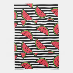 Watermelon Black & White Stripes Pattern Theedoek