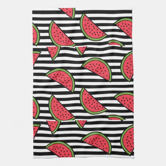Watermelon Black & White Stripes Pattern Theedoek (Verticaal)