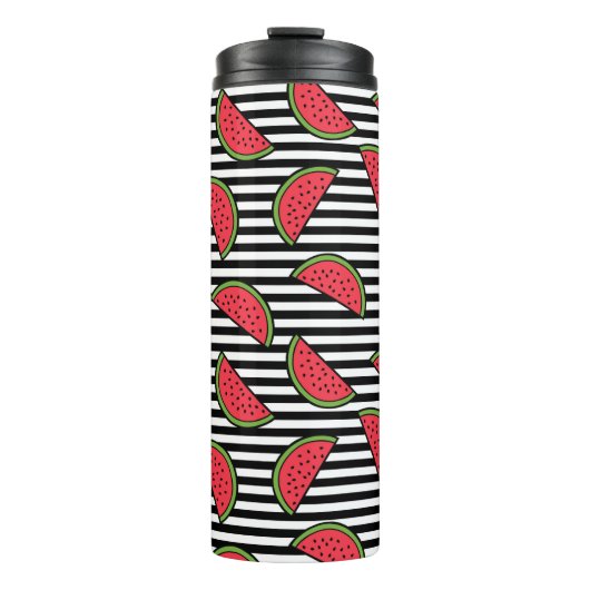 Watermelon Black & White Stripes Pattern Thermosbeker (Voorkant)