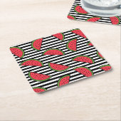 Watermelon Black & White Stripes Pattern Vierkante Kartonnen Onderzetter (Schuin)
