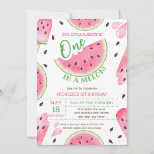 Watermelon Eén In Een Meloen 1e Verjaardagsuitnodi Feestdagenkaart