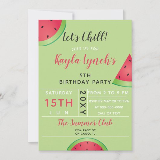 watermelon été fête d'anniversaire invitation (Devant)