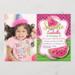 Watermelon Foto Girls Birthday Party Invitation Kaart