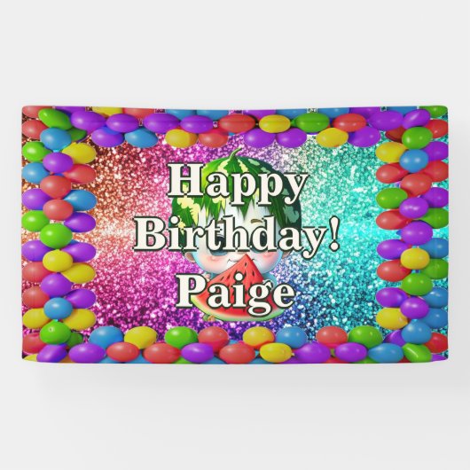 Watermelon Gepersonaliseerde karakter verjaardag b Spandoek (Horizontaal)