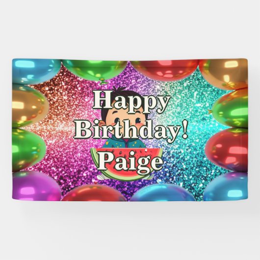 Watermelon Gepersonaliseerde karakter verjaardag b Spandoek (Horizontaal)