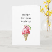 Watermelon Ice Cream Cone Birthday Kaart (Gele Bloem)