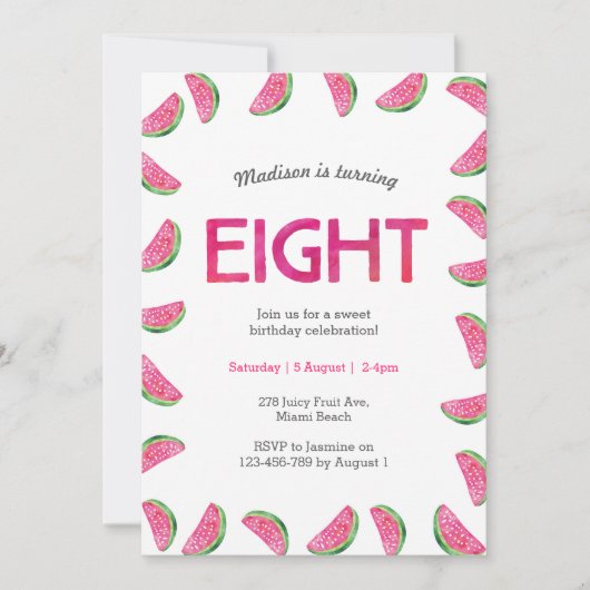 Watermelon invitation anniversaire 8e anniversaire (Devant)