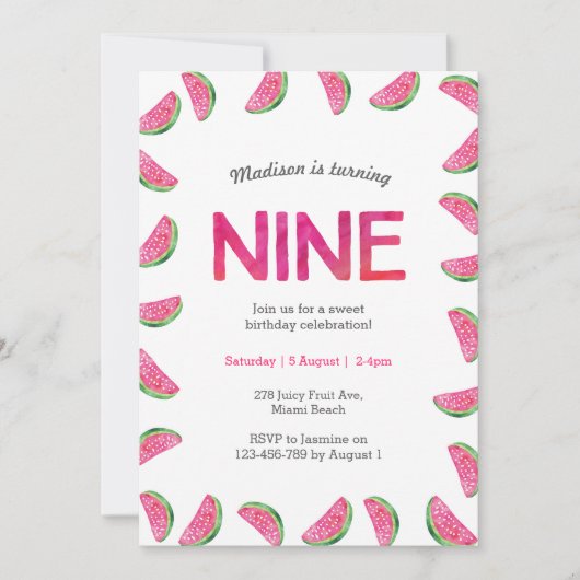 Watermelon invitation Anniversaire 9e Anniversaire (Devant)