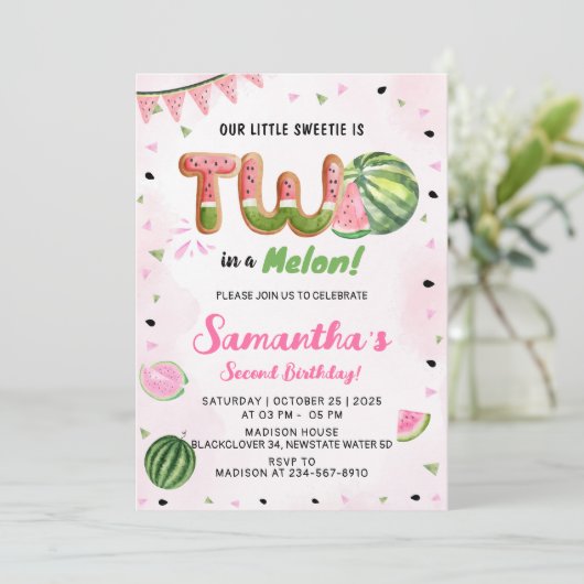 Watermelon Invitation fête de 2e anniversaire (Debout devant)