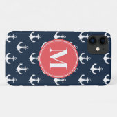 Watermelon Monogrammed Navy Blue Anchor Pattern Case-Mate iPhone Case (Achterkant (horizontaal))