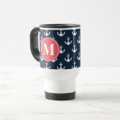 Watermelon Monogrammed Navy Blue Anchor Pattern Reisbeker (Voorkant links)