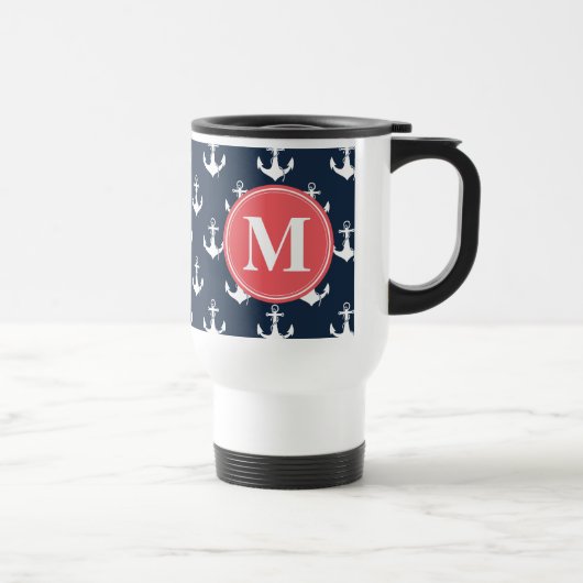 Watermelon Monogrammed Navy Blue Anchor Pattern Reisbeker (Rechts)