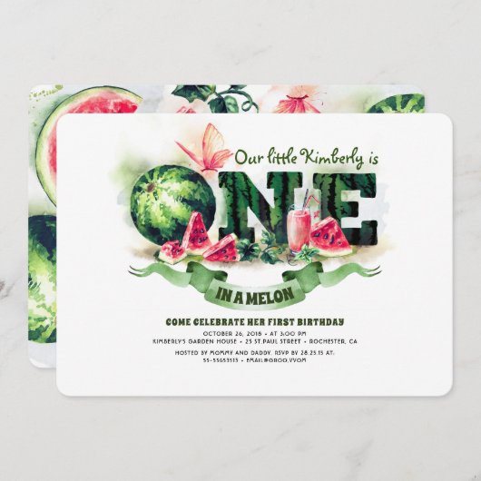 Watermelon One in a Melon 1st Birthday Invitation (Devant / Derrière)