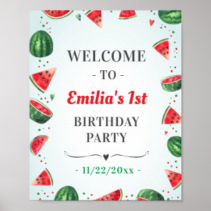 Watermelon One in een Melon Birthday Party Welcome Poster