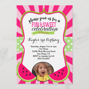 Watermelon Photo Birthday Party Invitation Kaart