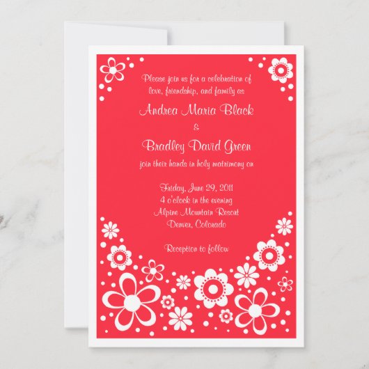 Watermelon Red en White Floral Wedding Kaart (Voorkant)