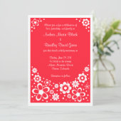 Watermelon Red en White Floral Wedding Kaart (Staand voorkant)