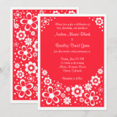 Watermelon Red en White Floral Wedding Kaart (Voorkant / Achterkant)