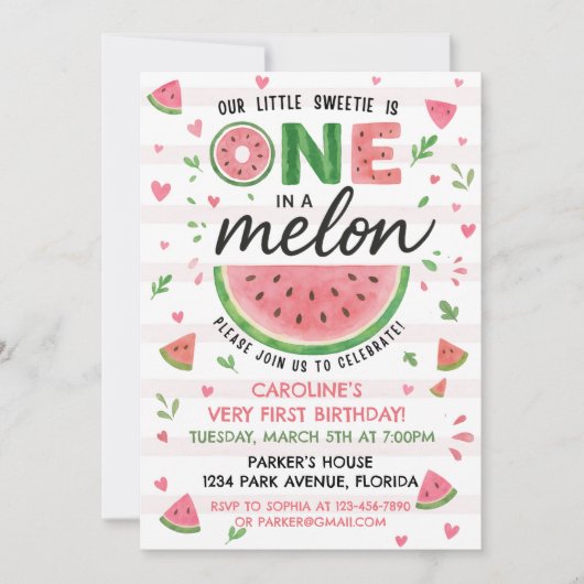 Watermelon rose Invitation d'anniversaire (Devant)