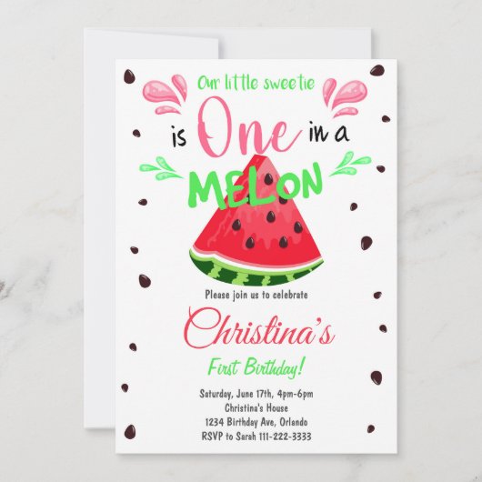 Watermelon Slice 1er Invitation d'anniversaire (Devant)