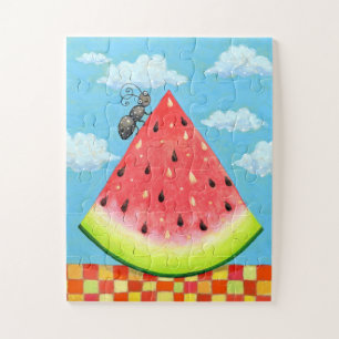 Watermelon Slice w. Ant Funny Whimsical Summer Legpuzzel