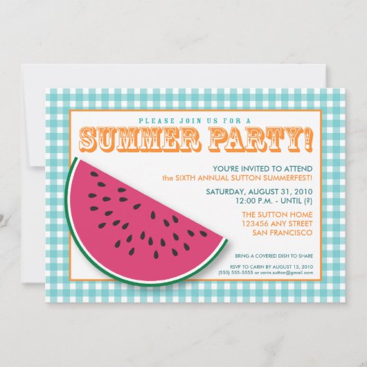 Watermelon Summer Cookout/BBQ Invitation (aqua) (Devant)