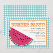 Watermelon Summer Cookout/BBQ Invitation (aqua) Kaart (Voorkant / Achterkant)