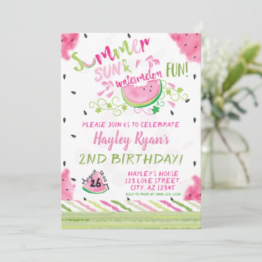 Watermelon Summer Sun Fun Any Age Birthday Invite Kaart (Staand voorkant)