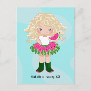 Watermelon Tutu American Blonde Girl Birthday Briefkaart