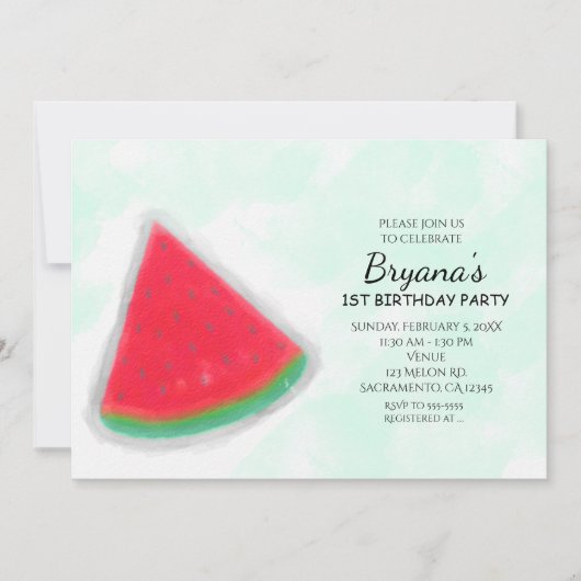 Watermelon Watercolor Invitations de fête d'annive (Devant)