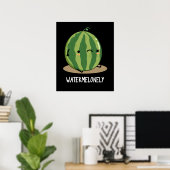 Watermelonely Funny Watermelon Fruit Pun Dark BG Poster (Thuiskantoor)