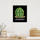 Watermelonely Funny Watermelon Fruit Pun Dark BG Poster (Keuken)