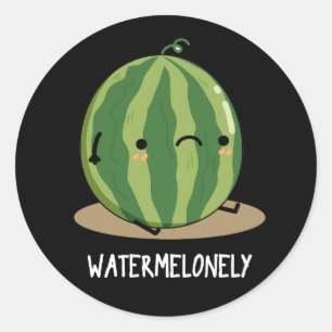 Watermelonely Funny Watermelon Fruit Pun Dark BG Ronde Sticker