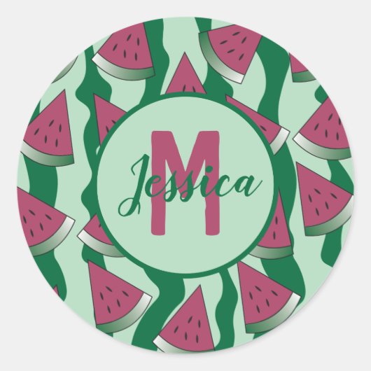 Watermelongroene monogram sticker (Voorkant)