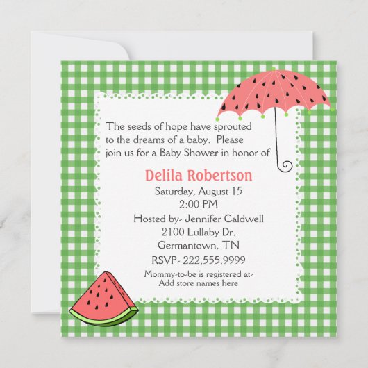 Watermelonthema Baby shower Aangepaste uitnodiging (Voorkant)