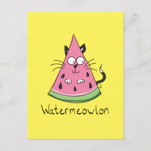 Watermeowlon Watermeloen Kat Funny Briefkaart