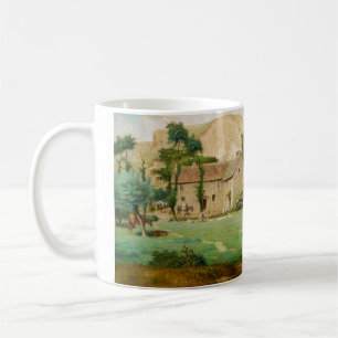 Watermolen aan de voet van een berg koffiemok